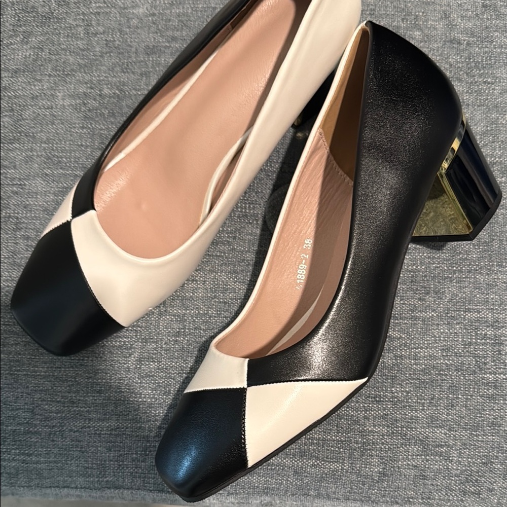 Sophisticated Black and Cream Leather Heels